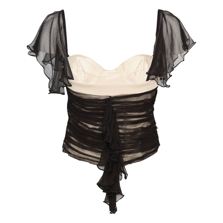 Black Chiffon Ruched Corset Top