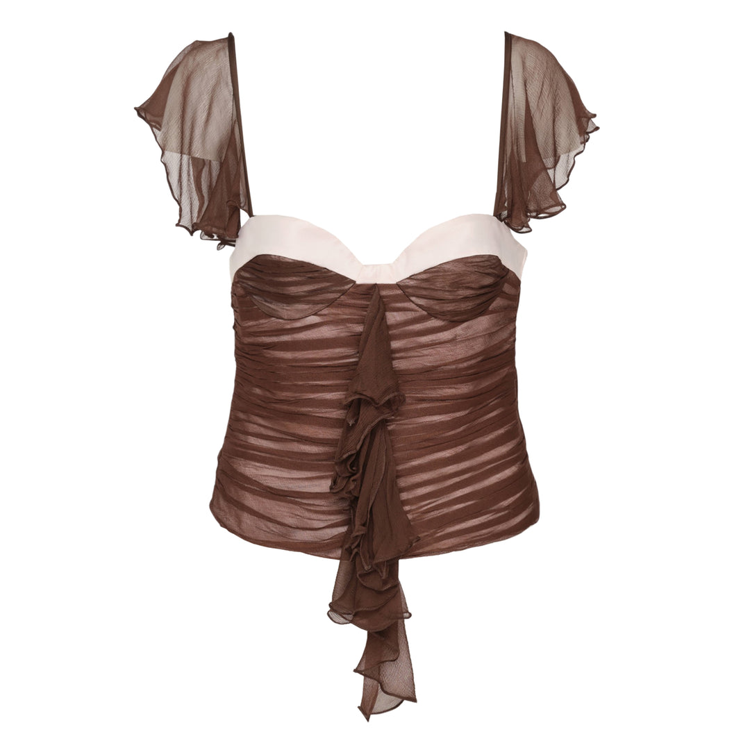 Black Chiffon Ruched Corset Top