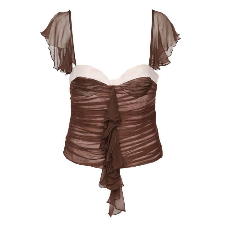 Black Chiffon Ruched Corset Top