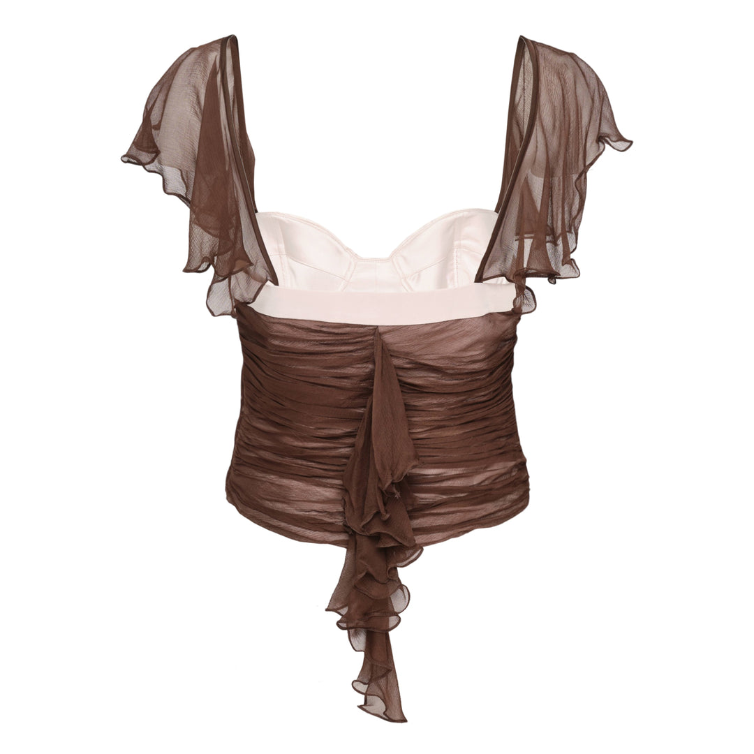 Black Chiffon Ruched Corset Top