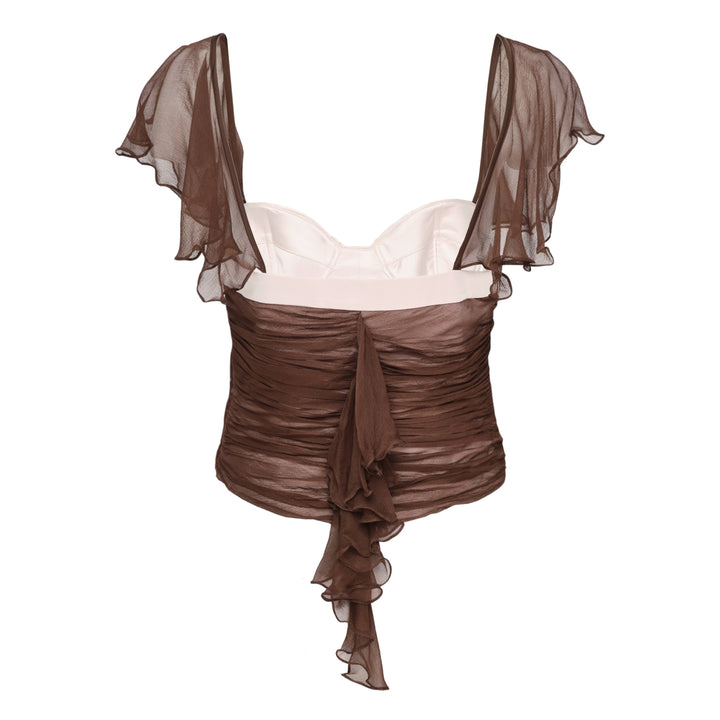 Black Chiffon Ruched Corset Top