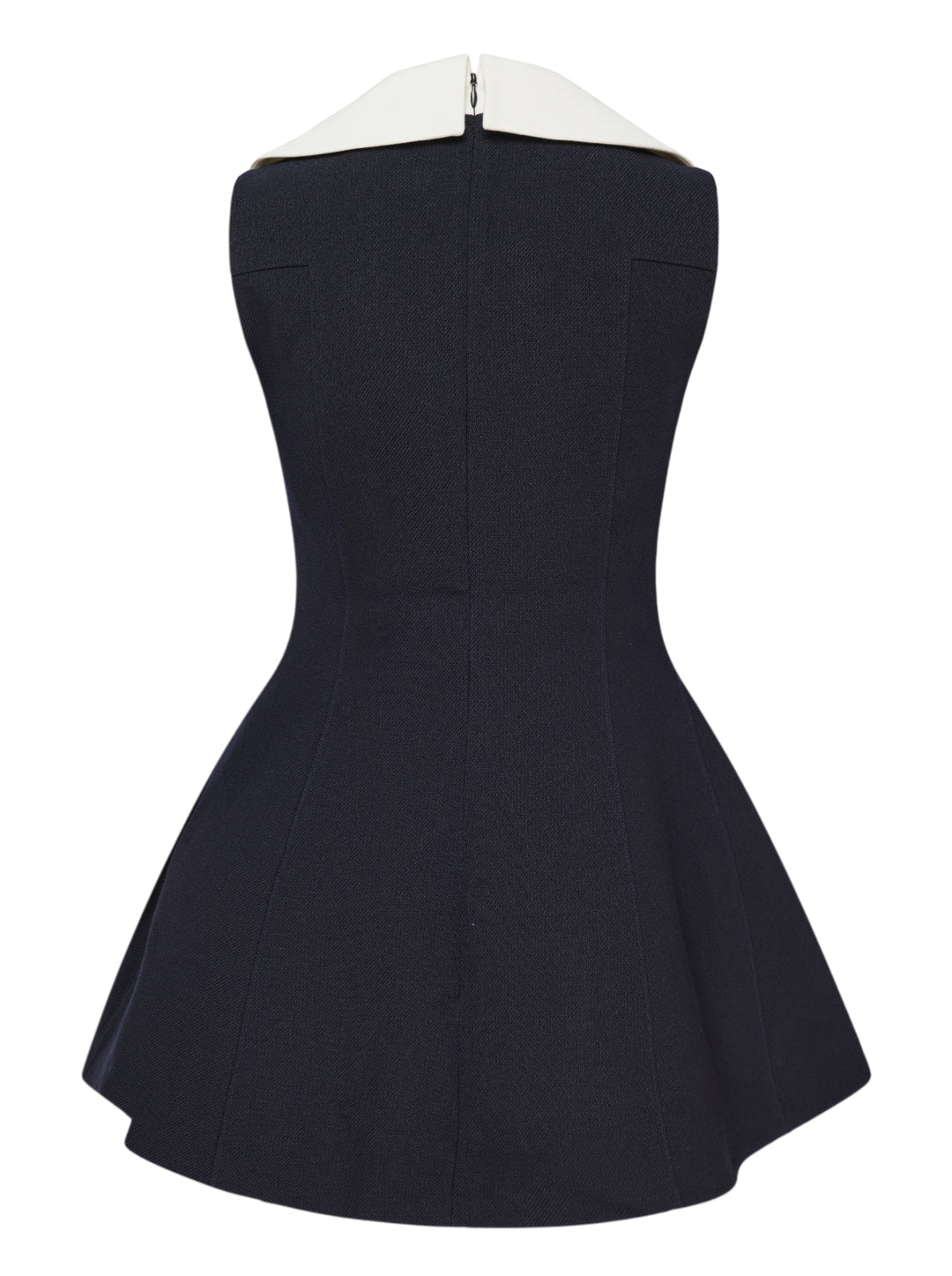 SHUSHU/TONG navy structured mini dress with oversized white Peter Pan collar, fitted bodice, flared A-line skirt, and back zip closure - view 2