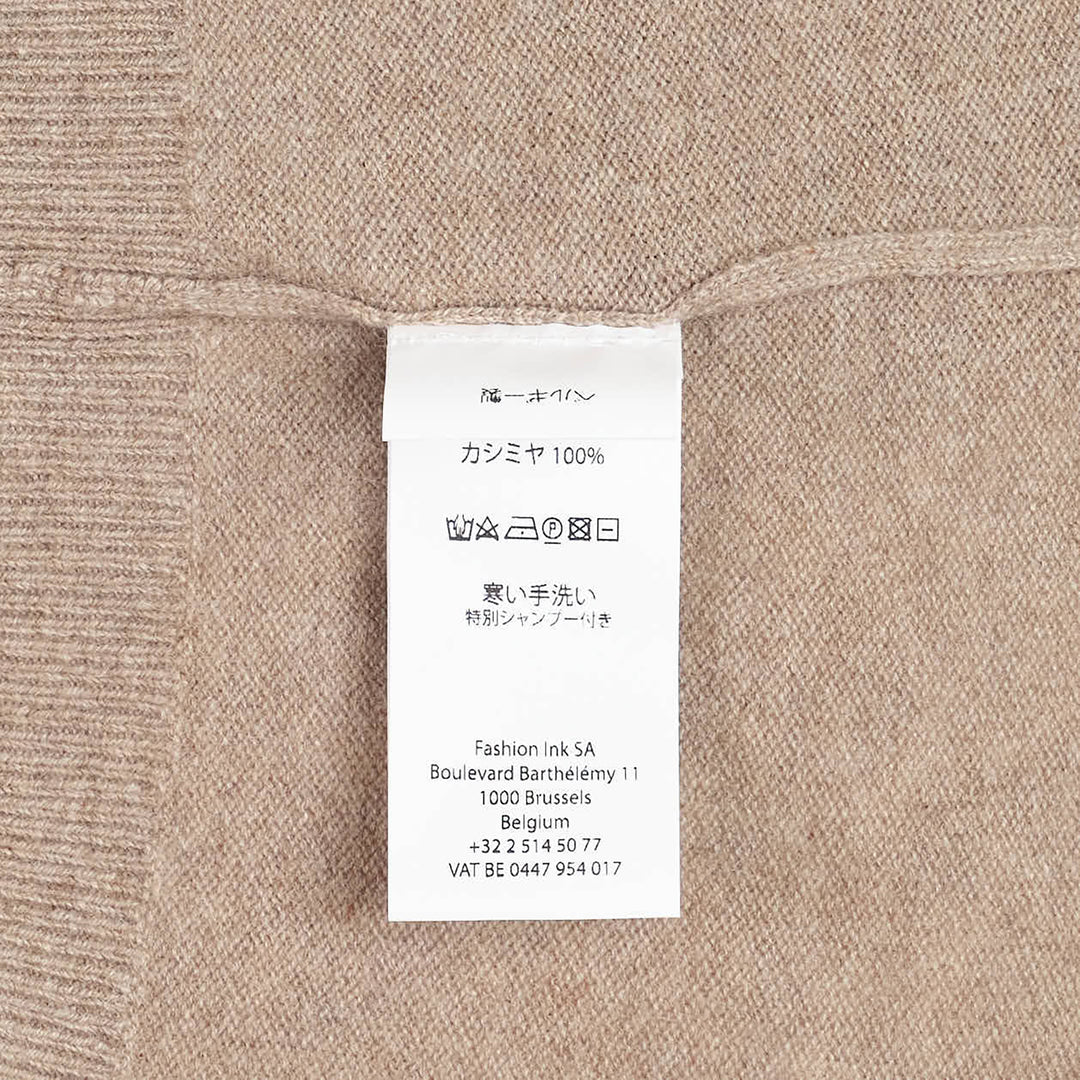 Sofie D'Hoore long sleeve crew neck sweater in camel marl knit with ribbed collar, cuffs, and hem, displayed flat on a white background