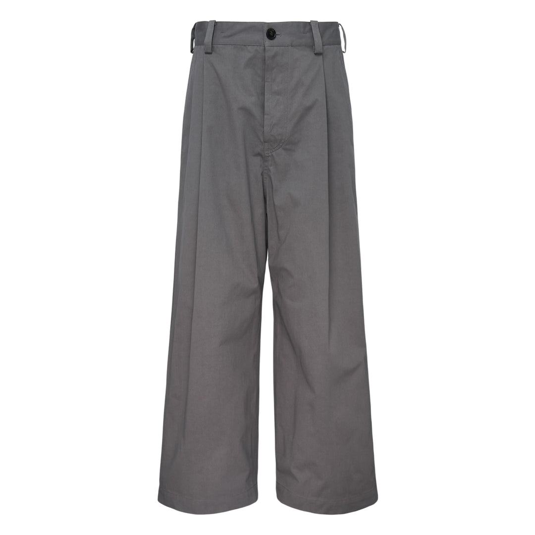 Sofie D'Hoore single pleat wide leg pants in grey, featuring adjustable waist tabs, a single button closure, and a broad silhouette with generous leg opening