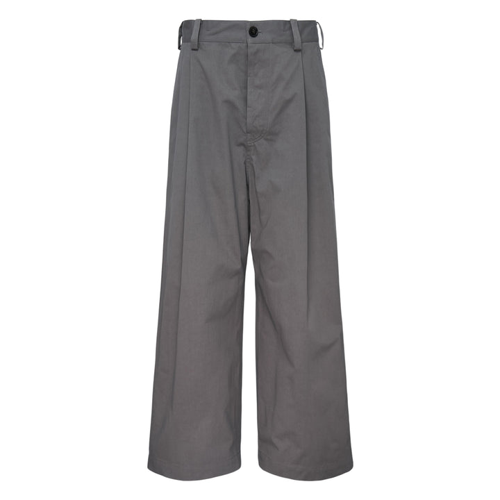 Sofie D'Hoore single pleat wide leg pants in grey, featuring adjustable waist tabs, a single button closure, and a broad silhouette with generous leg opening