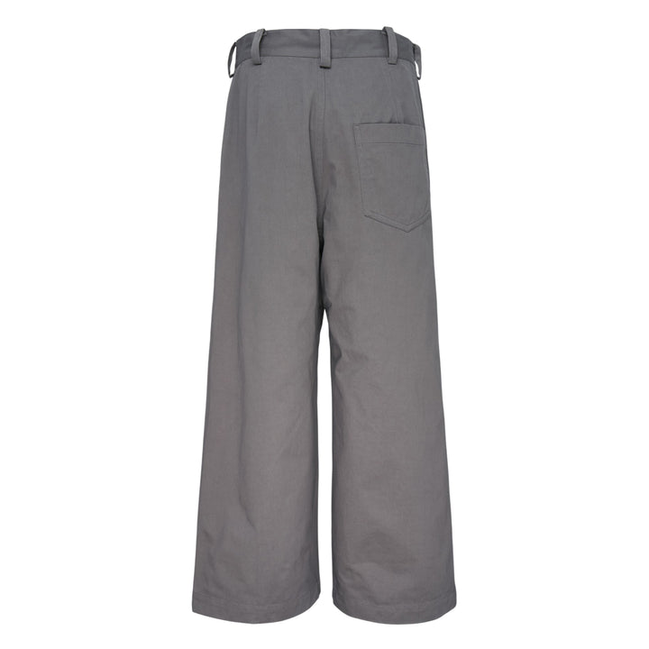 Sofie D'Hoore single pleat wide leg pants in grey, featuring adjustable waist tabs, a single button closure, and a broad silhouette with generous leg opening
