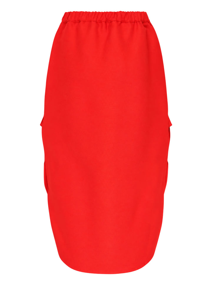 Sofie D'Hoore red midi skirt with elasticated waistband, front welt pockets, side flap detail and curved hem - view 2