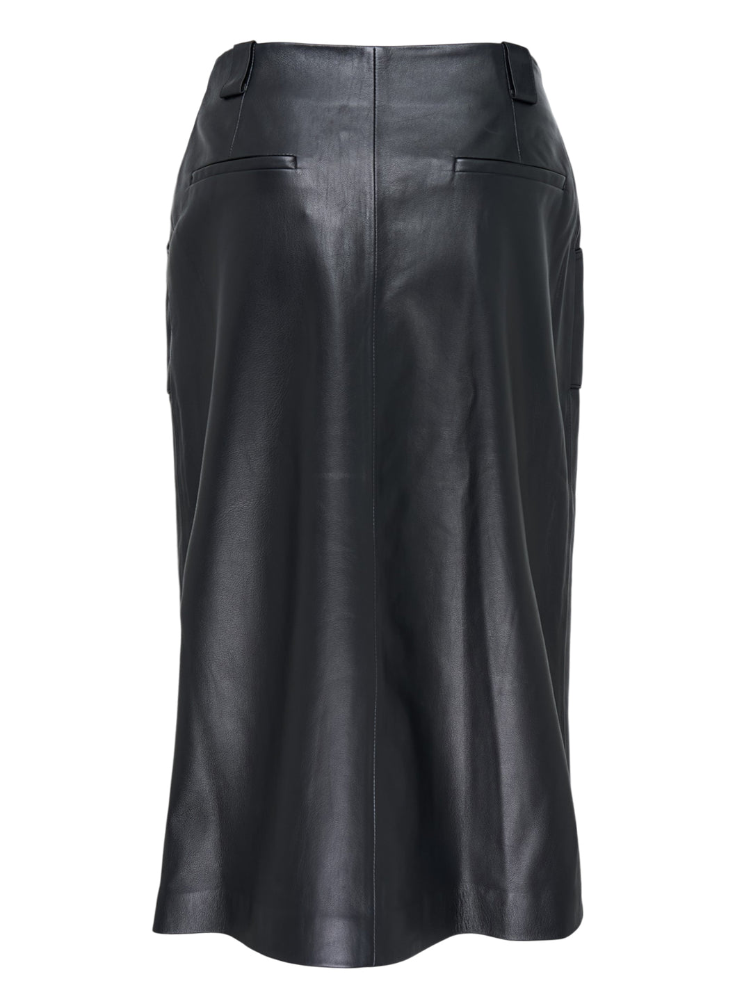 Musée RA black leather pencil skirt with patch pockets and centre front seam, shown from the front - view 2