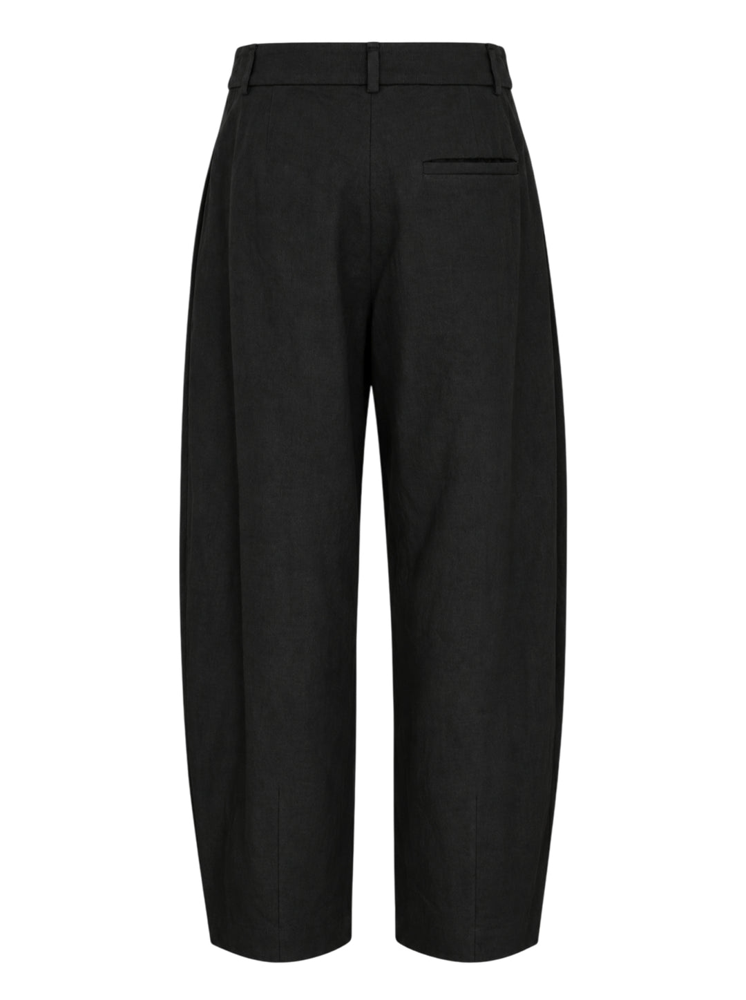 Lauren Manoogian black pleated taper trousers with a high waist and curved leg, shown from the front - view 2