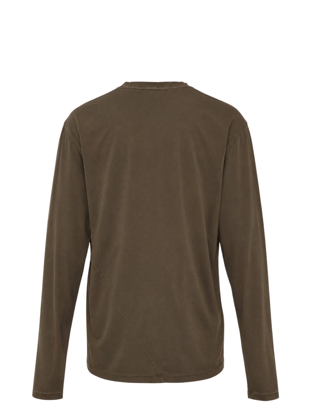 Lauren Manoogian Bias Long Sleeve Tee in washed olive-brown jersey with crewneck and dropped shoulders, front view - view 2