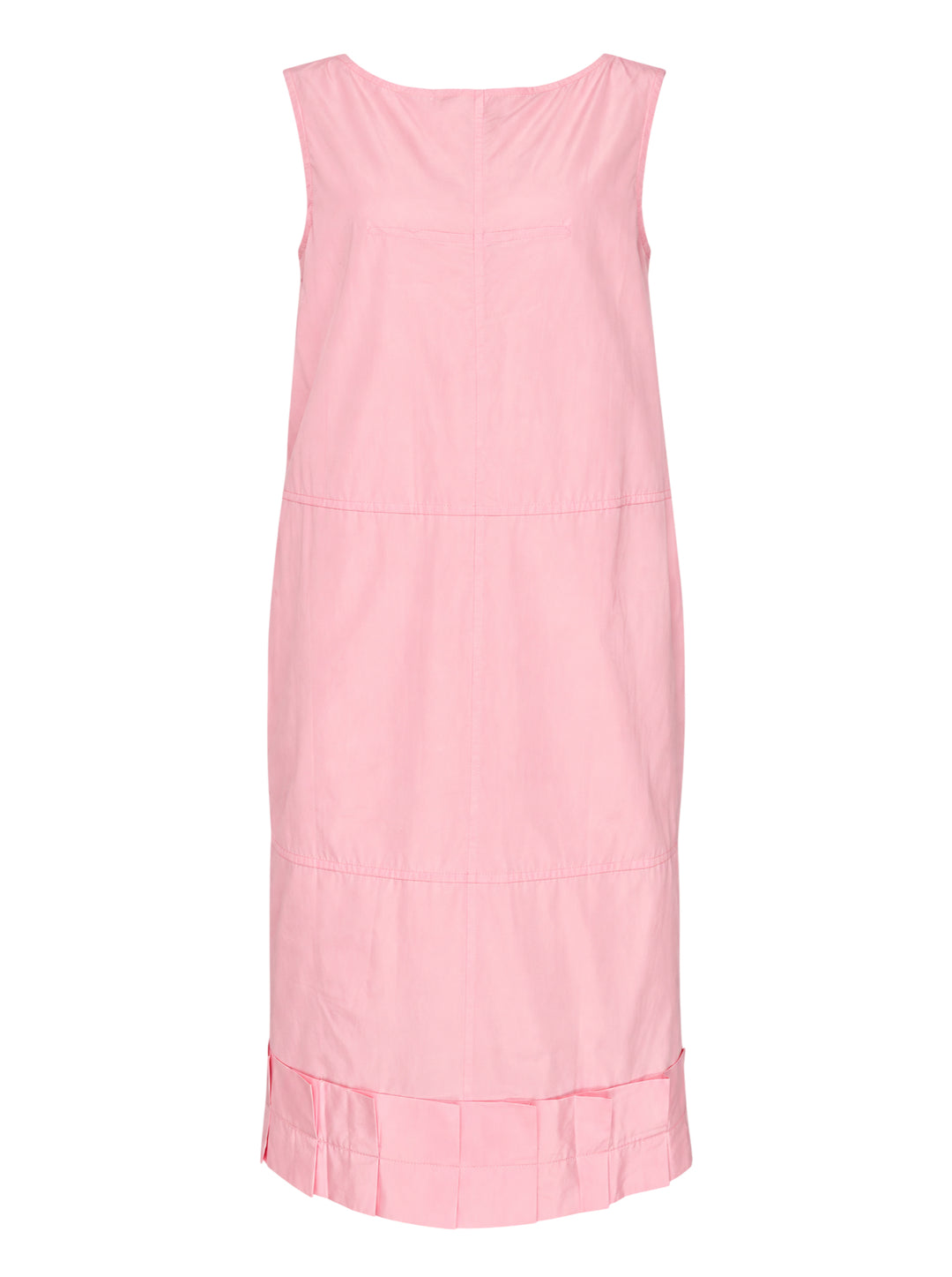Lee Mathews Nina Silk Ruffle Dress in blush pink — sleeveless midi with panelled construction and a pleated ruffle hem, shown on a white background
