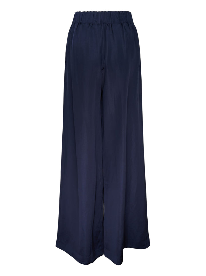 Lee Mathews Powell Wide Leg Pants in navy — high-waisted, elasticated waistband with front pleat detailing and a sweeping wide-leg silhouette - view 2