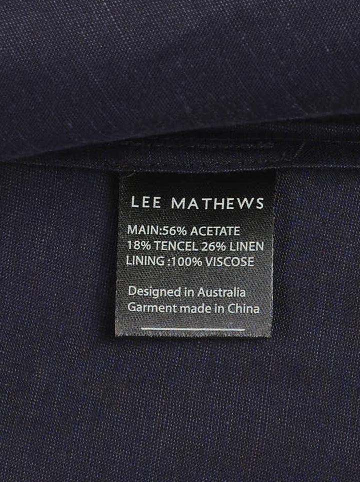 Lee Mathews Powell Short Sleeve Shirt in navy, featuring press-stud closure, turned-back cuffs, pointed collar, and a tonal chest pocket - view 3