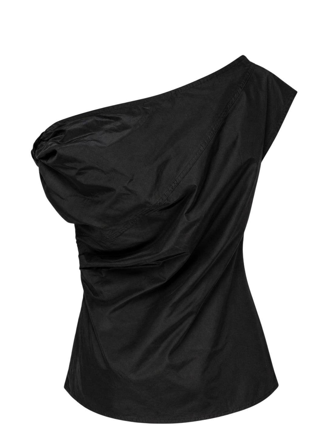 Lee Mathews Nina Silk Twist Top in black, featuring an asymmetric one-shoulder neckline and diagonal ruched twist draping across the body - view 2