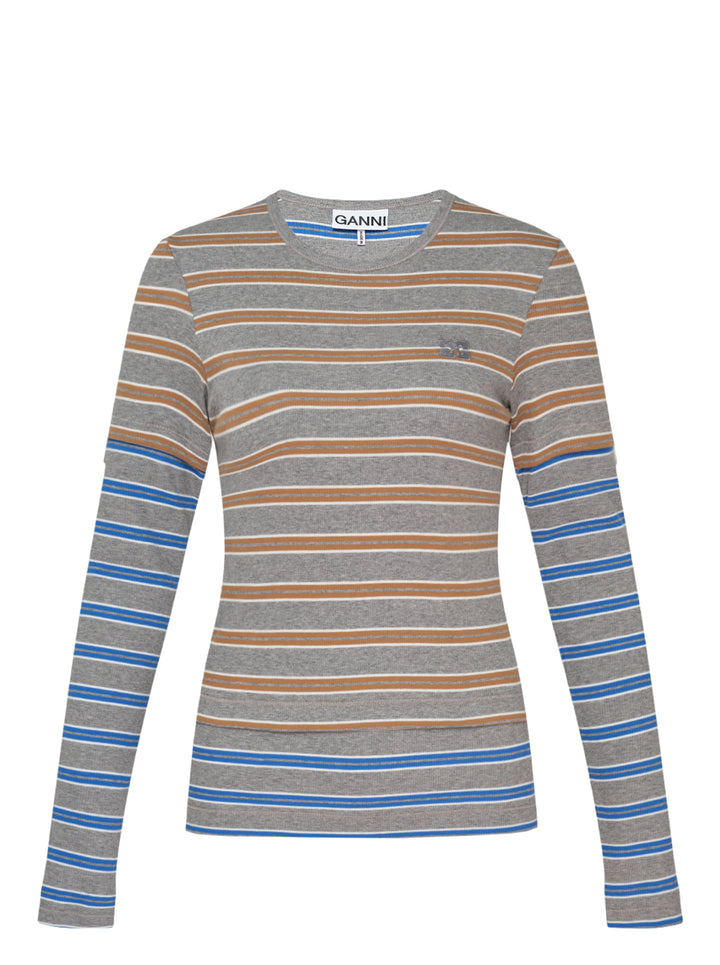 GANNI Soft Cotton Rib Long Sleeve Top