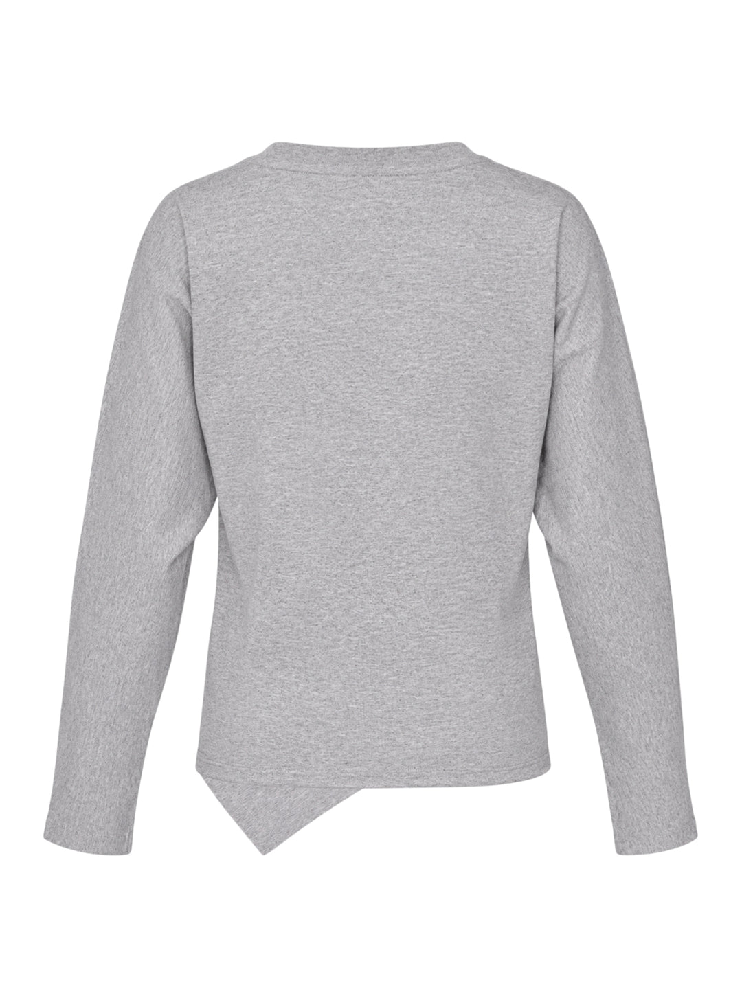 Ganni Heavy Stretch Cotton Draped Top in grey marl with long sleeves, crew neck, and asymmetric ruched waist detail - view 2