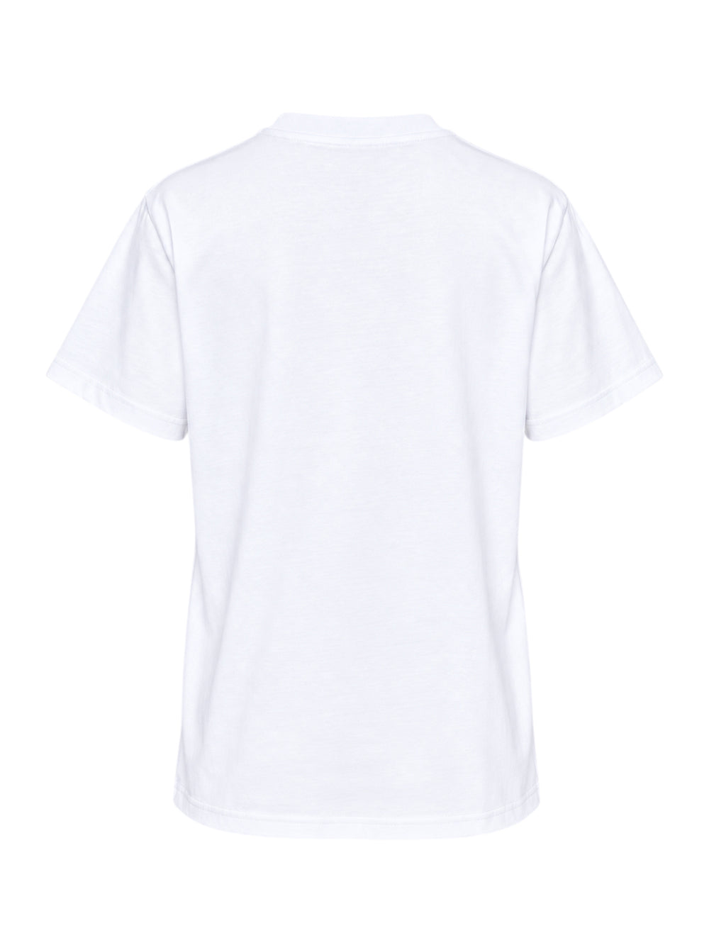 Ganni white relaxed cotton t-shirt with collegiate 'Ganni' lettering above a distressed graphic of two fuzzy bears wearing mushroom caps, with 'Have a nice day! Please recycle' text beneath - view 2