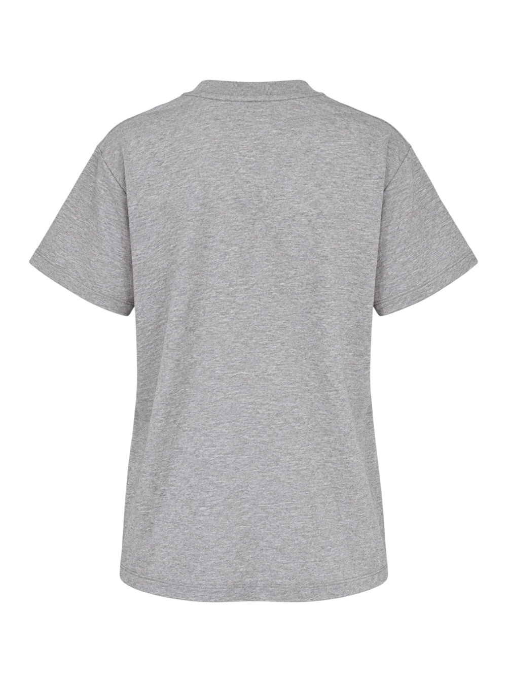 Ganni relaxed graphic cotton tee in heathered grey with orange flame-style Ganni logo, illustrated teddy bear holding a Ganni sign, pine forest motif, and 'Have a nice day! Please recycle' text on the front - view 2