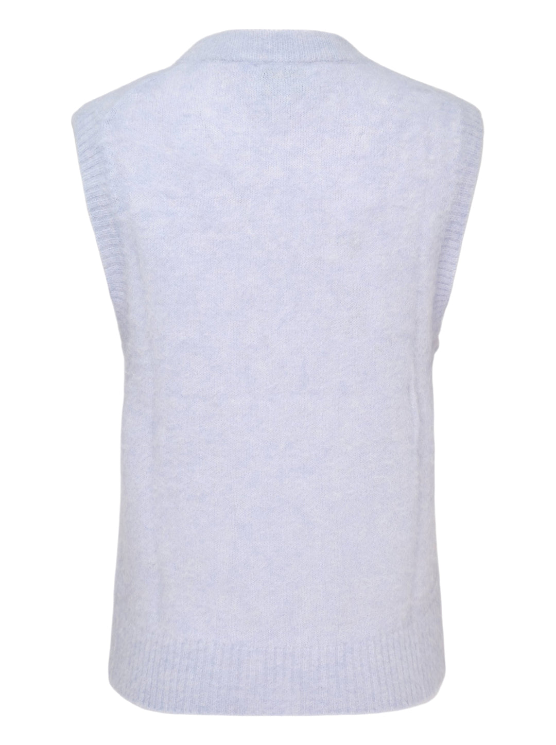 Ganni Brushed Alpaca Teddy Vest in pale lavender with intarsia teddy bear and rock-style logo graphic on the front - view 2