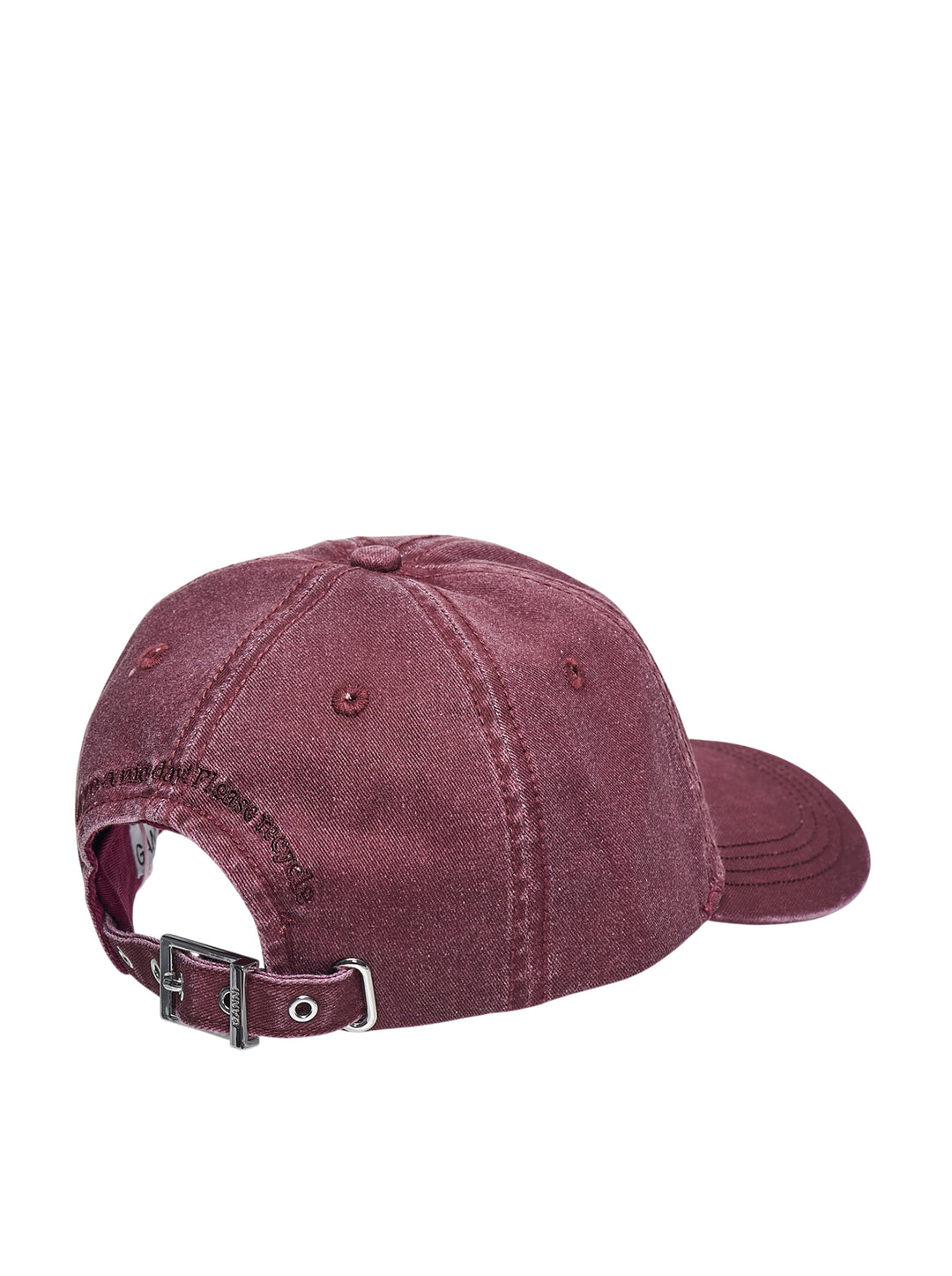 Ganni washed cotton baseball cap in burgundy with tonal arched logo embroidery and hand-drawn script and floral motif details on the front panel - view 3