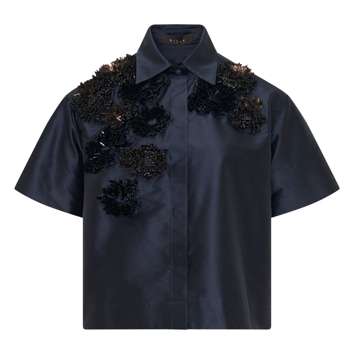 Taffeta Short Sleeve Embellished Shirt