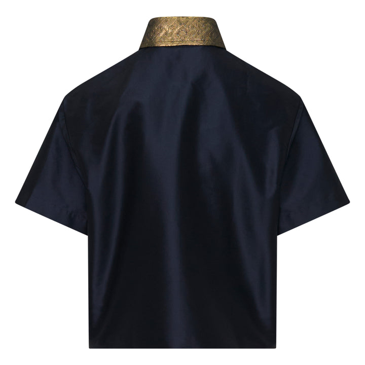 Embellished Taffeta Short Sleeve Blouse