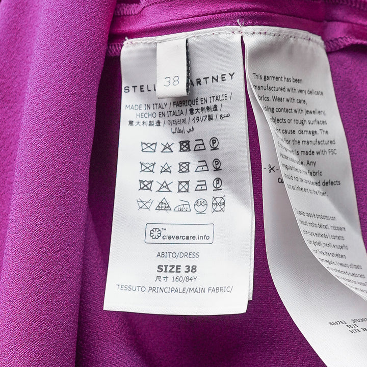 Stella McCartney Draped Satin Gown in magenta, sleeveless floor-length silhouette with gathered hip draping and luminous satin finish - view 3