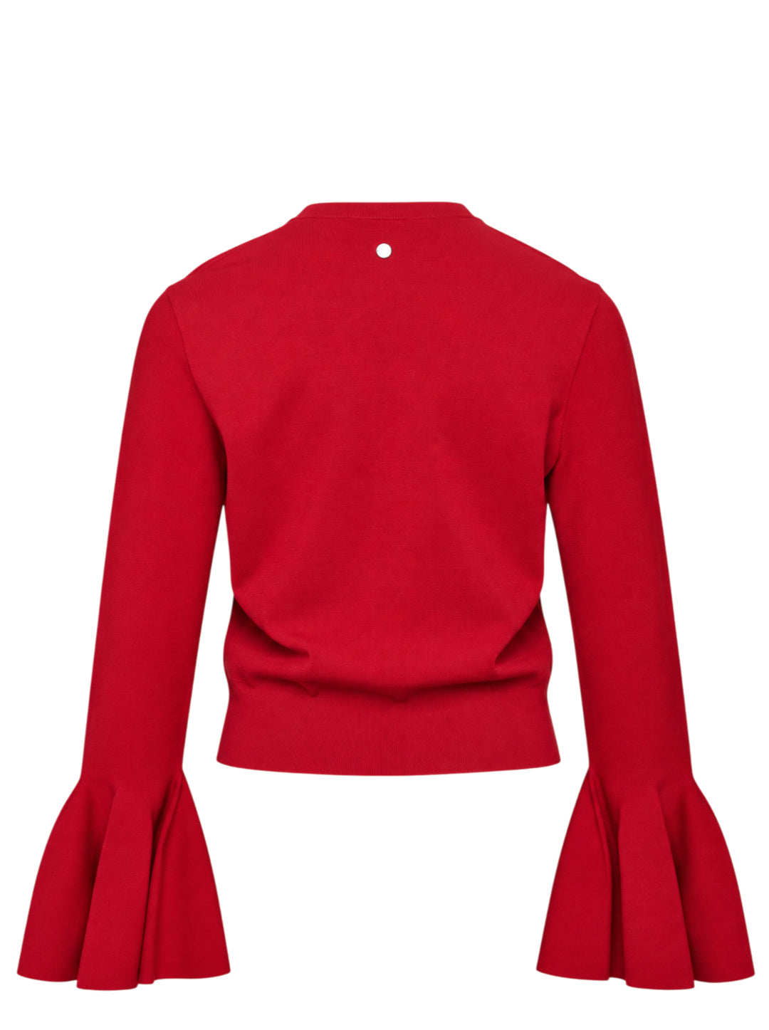 Stella McCartney red compact knit button-front cardigan with dramatic fluted bell sleeves and tonal dark red buttons - view 2