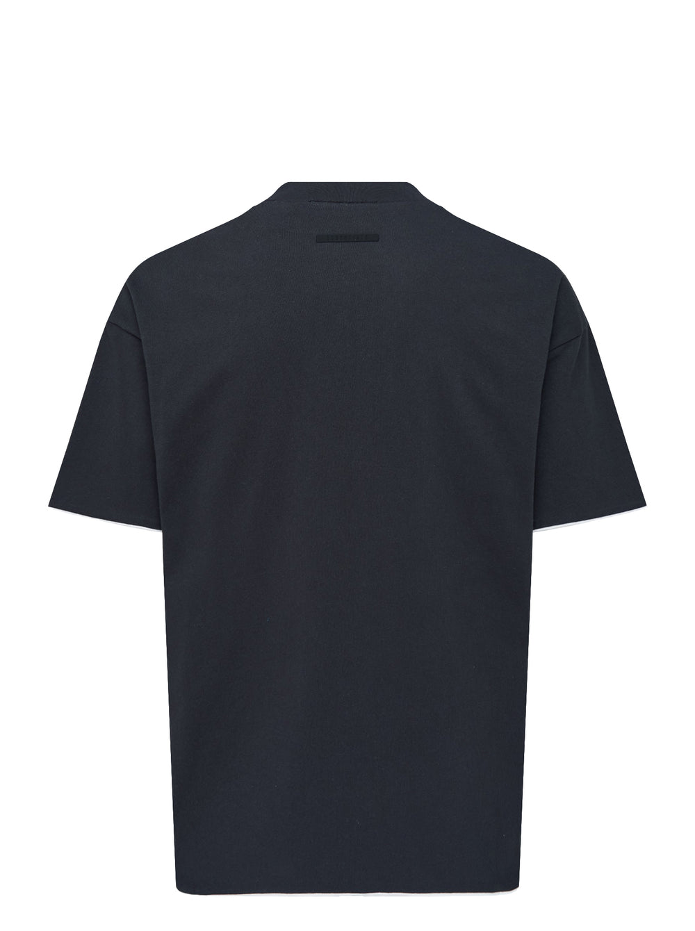 Fear of God ESSENTIALS Classic Double Layer Tee in black with white undertee at the neckline and hem and tonal embroidered logo at the chest - view 2