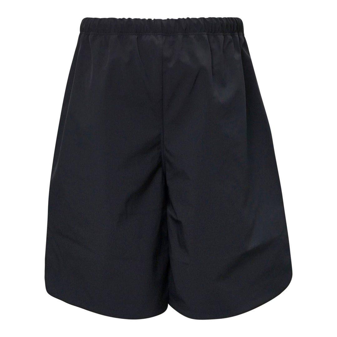 Fear of God Essentials Signature Relaxed Shorts in black, featuring an elasticated drawstring waistband, wide-leg silhouette, and tonal script logo embroidery on the front panel - view 2