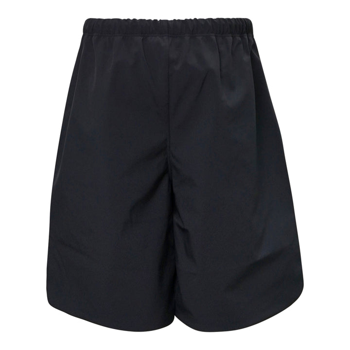 Fear of God Essentials Signature Relaxed Shorts in black, featuring an elasticated drawstring waistband, wide-leg silhouette, and tonal script logo embroidery on the front panel - view 2