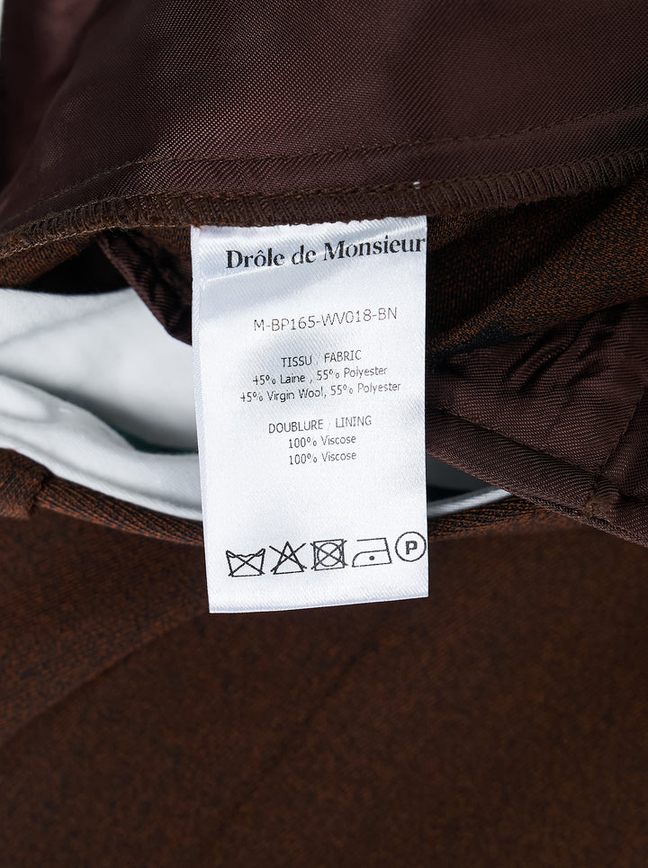 Drôle de Monsieur brown wool twill golfer pants with pleated front, high waistband and straight leg, shown front view - view 3
