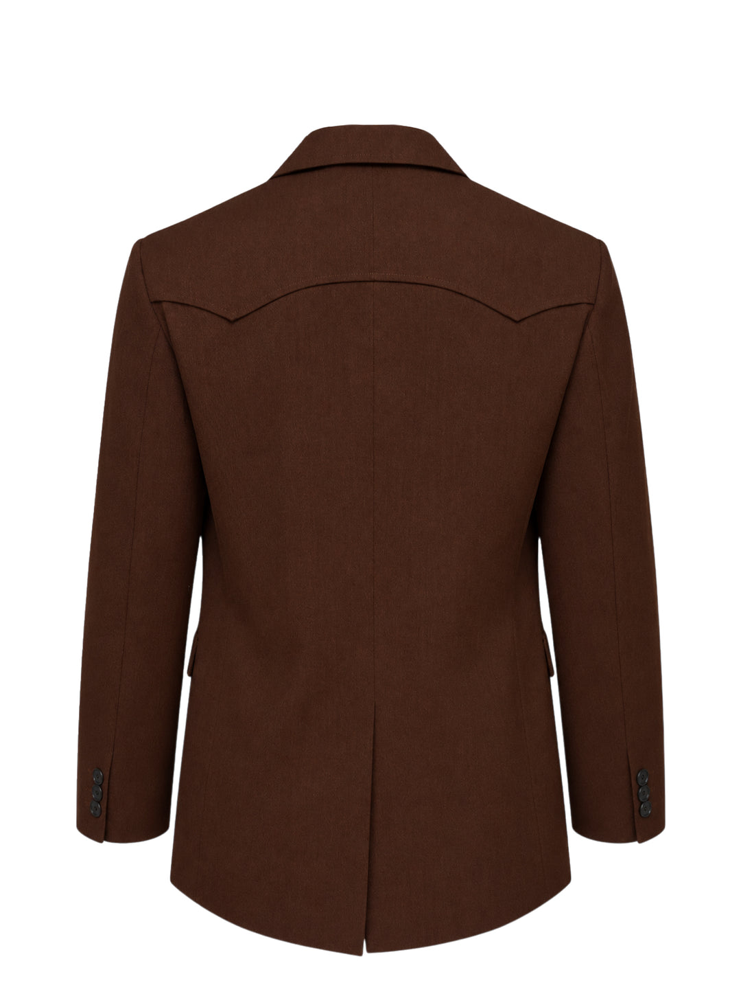 Drôle de Monsieur Western single-breasted jacket in chocolate brown with notched lapels, yoked shoulders, smile chest pockets and flap pockets - view 2