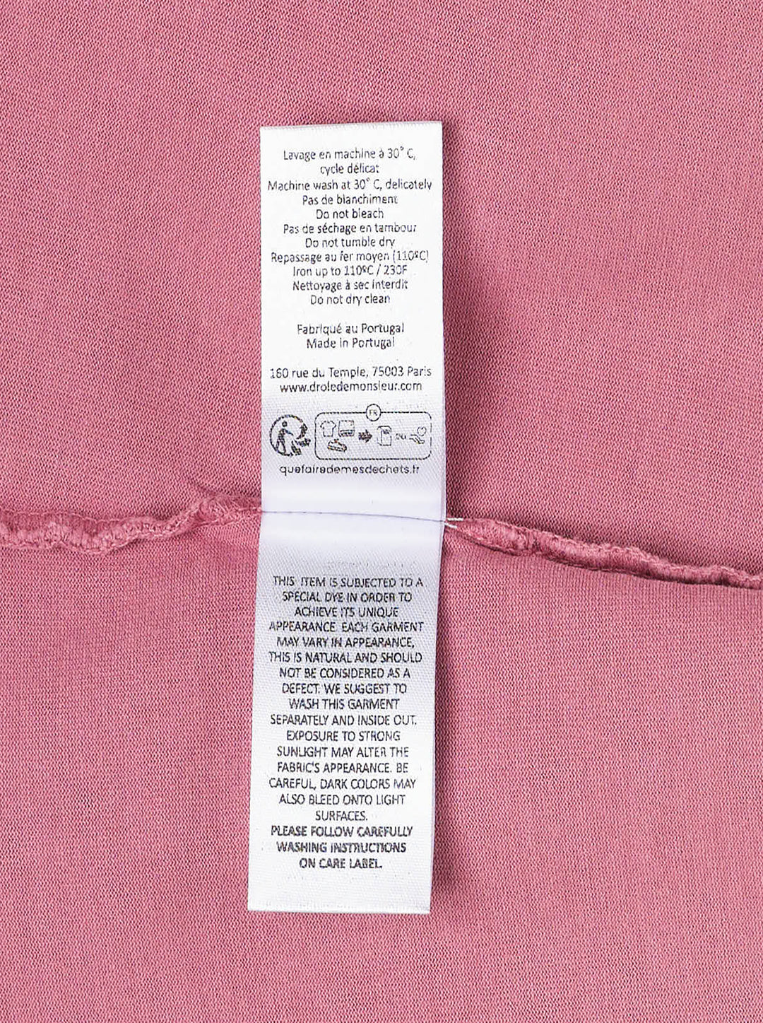 Drôle de Monsieur Classic Slogan Tee in washed pink with 'Not From Paris, Madame' chest print and relaxed oversized fit - view 5