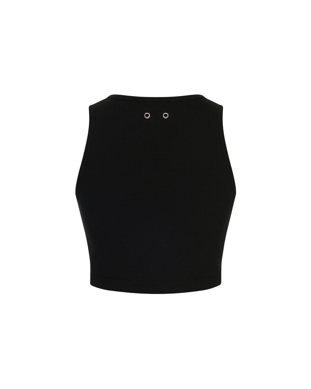 TEAM WANG design Original 1 Tank Top in black — a fitted ribbed crop tank with a centred logo print and round neckline, shown front-facing on a white background - view 2