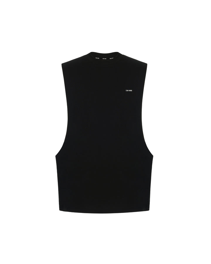 TEAM WANG design Original 1 Jersey Tank Top in black, featuring a structured sleeveless silhouette, crew neckline, and small TEAM WANG logo print at the chest