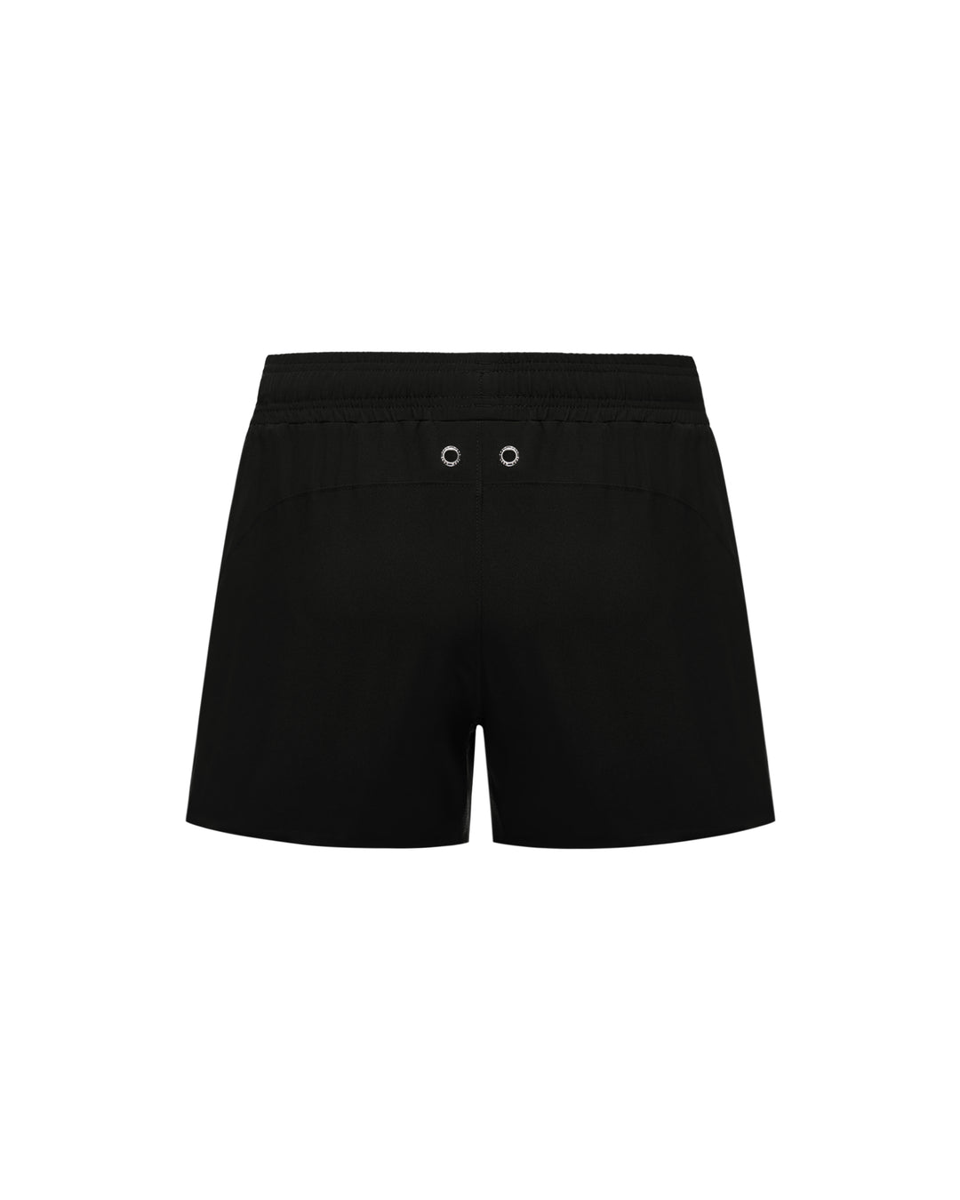 TEAM WANG design Original 1 Track Shorts in black, featuring an elasticated drawstring waistband and tonal logo print at the hip, shown flat against a white background - view 2
