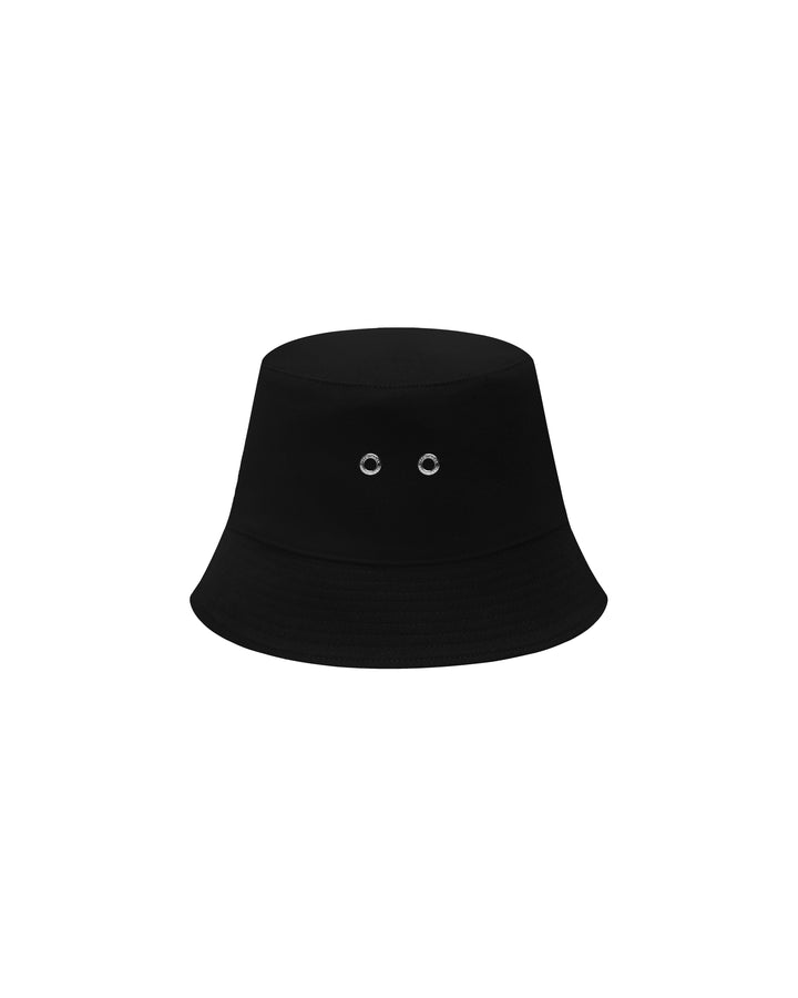 TEAM WANG design Original 1 Bucket Hat in black, front view, featuring a structured tapered crown and downward-sloping brim on a white background - view 2