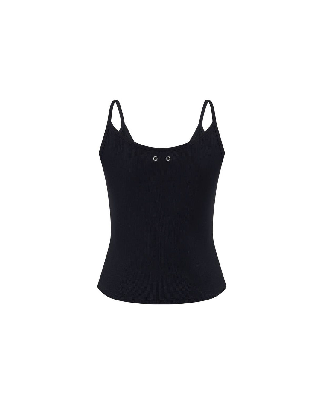 TEAM WANG design The Original 1 Camisole in black — front view of a fitted ribbed sleeveless tank with spaghetti straps and a scoop neckline, featuring a small TEAM WANG design logo at the centre chest - view 2