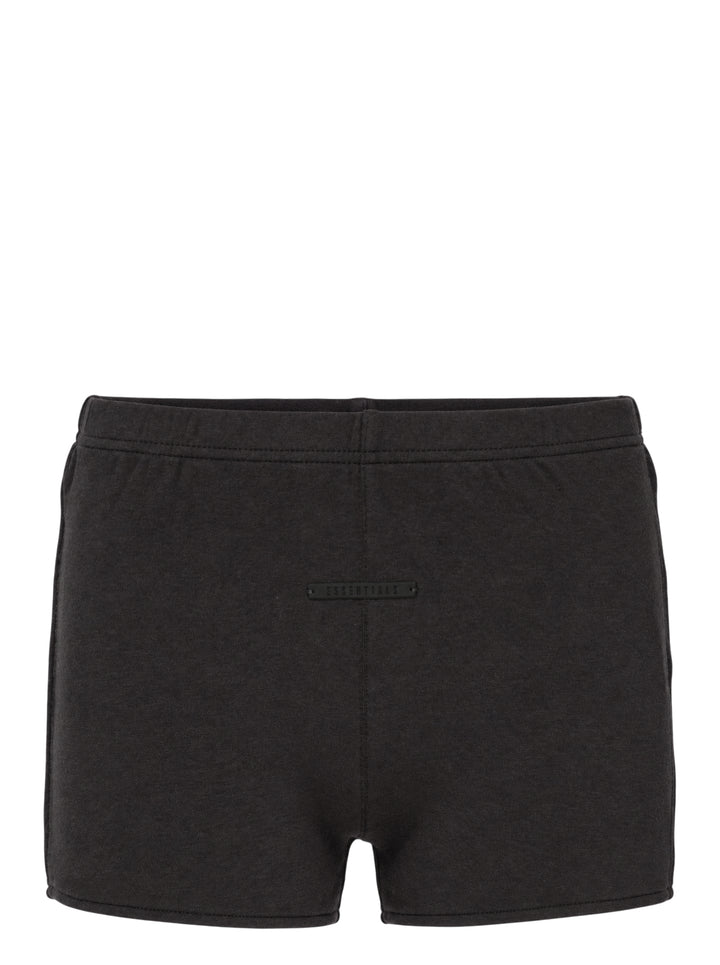 Fear of God ESSENTIALS women's black jersey shorts with elasticated waistband and tonal rubberised ESSENTIALS logo plaque