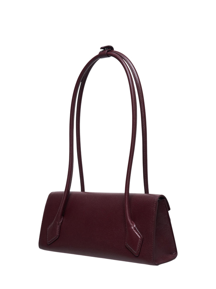 Alaïa Teckel Flap Small shoulder bag in bordeaux shiny goatskin with envelope flap and twin flat handles gathered at a leather loop - view 2