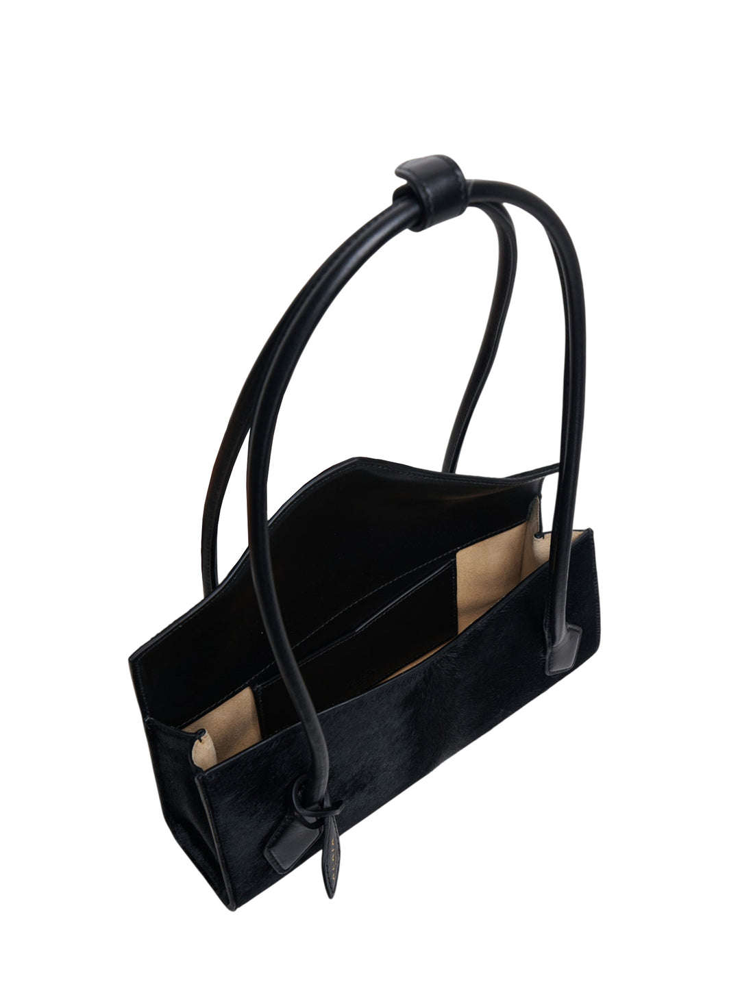 Alaïa Teckel Flap Small bag in black haircalf with sculptural double-looped handle and envelope flap closure, front view - view 3