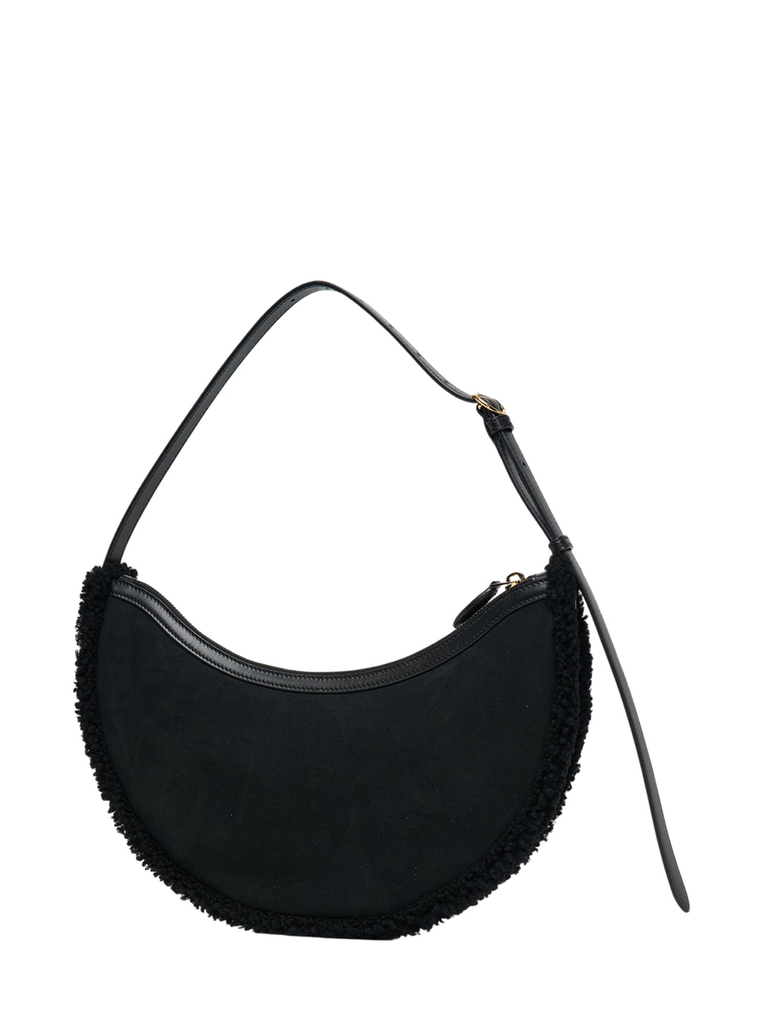 Alaïa Demi Lune black suede crescent shoulder bag with merino shearling trim and slim adjustable leather strap - view 2