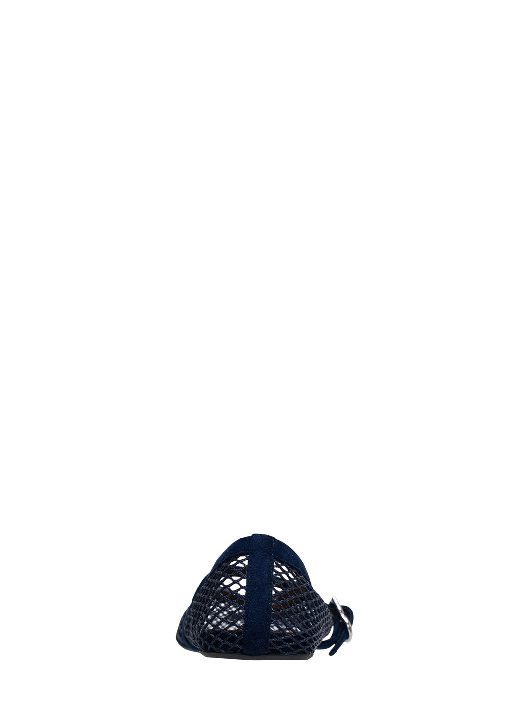 Alaïa navy fishnet Mary Jane flat with suede D-ring buckle strap and square toe, side view - view 3