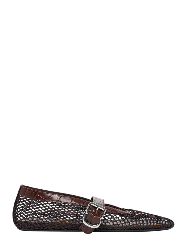 ALAIA Fishnet & Croc Ballerina Flats