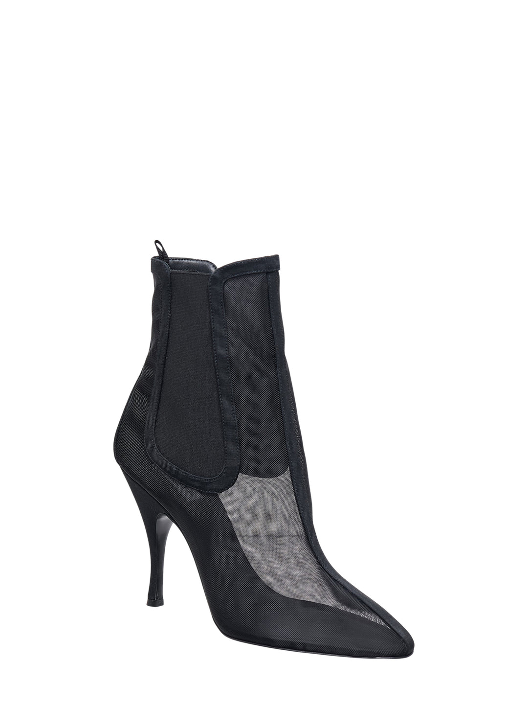 Black sheer tulle ankle Chelsea boots with elasticated side panel, pointed toe and curved stiletto heel - view 2