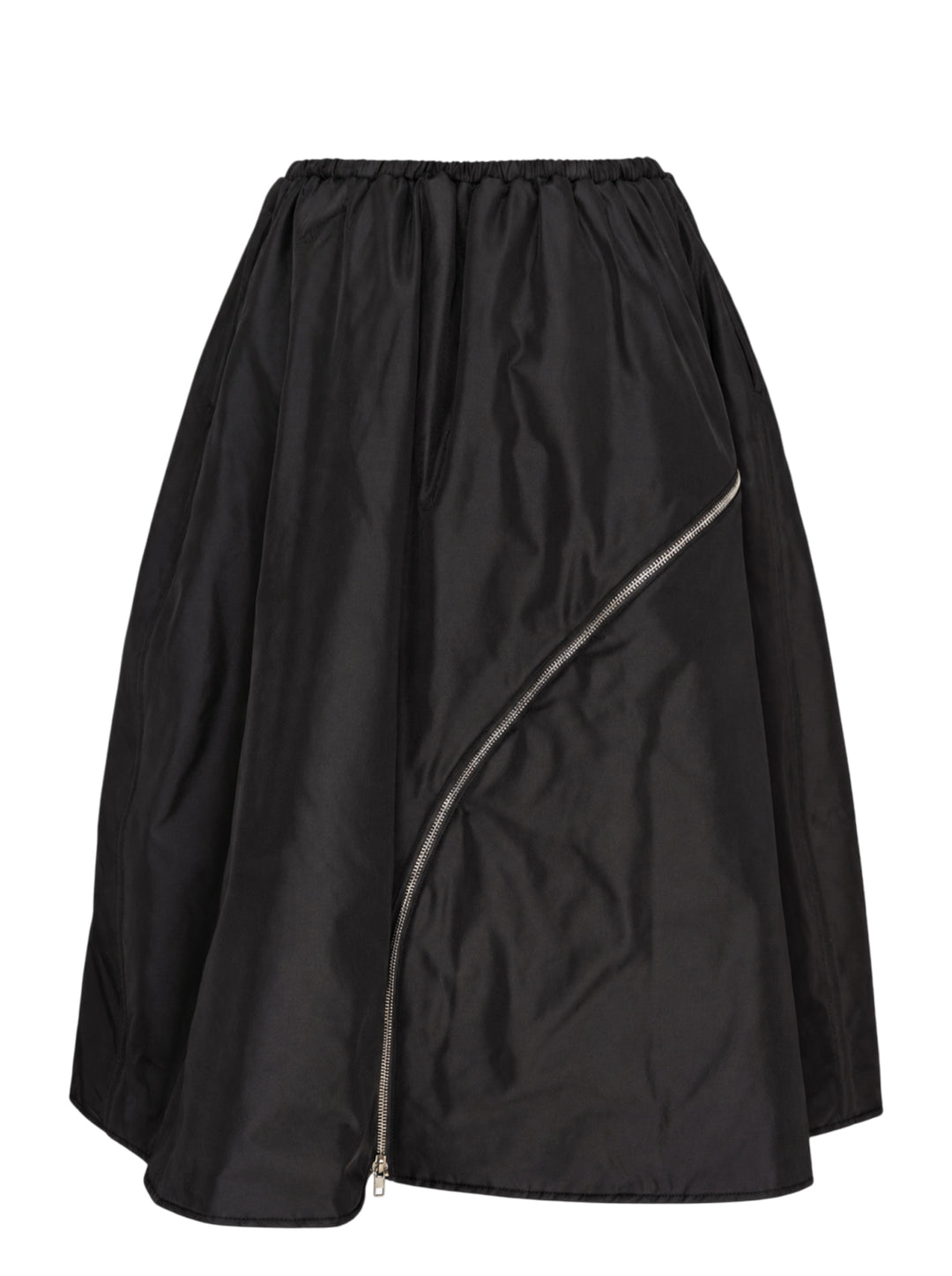Melitta Baumeister black A-line bomber skirt with elasticated waist and curved silver zip detail - view 2