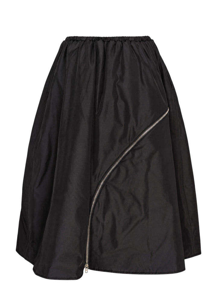 Melitta Baumeister black A-line bomber skirt with elasticated waist and curved silver zip detail - view 2