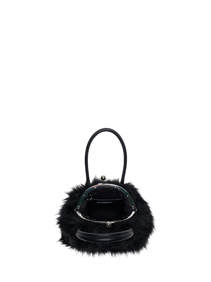 Melitta Baumeister Fluffy Clasp Bag in black long-pile faux fur with kiss-lock clasp, leather top handles, and adjustable crossbody strap - view 4