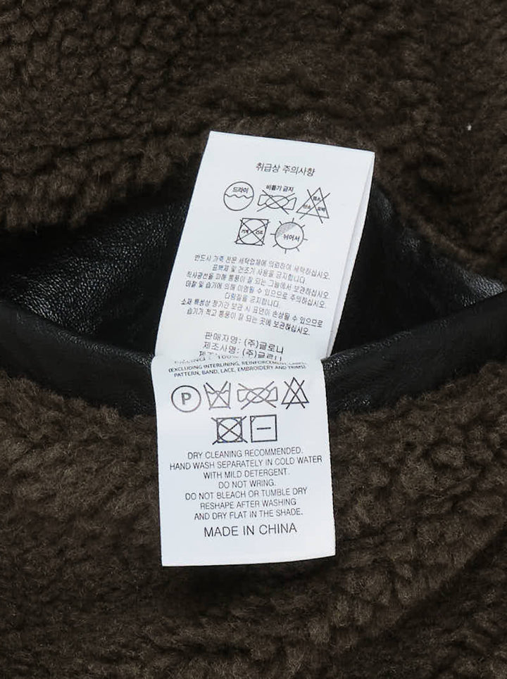 Glowny black crinkled leather aviator jacket with brown faux-fur collar, front flap pockets and ribbed cuffs and hem - view 3